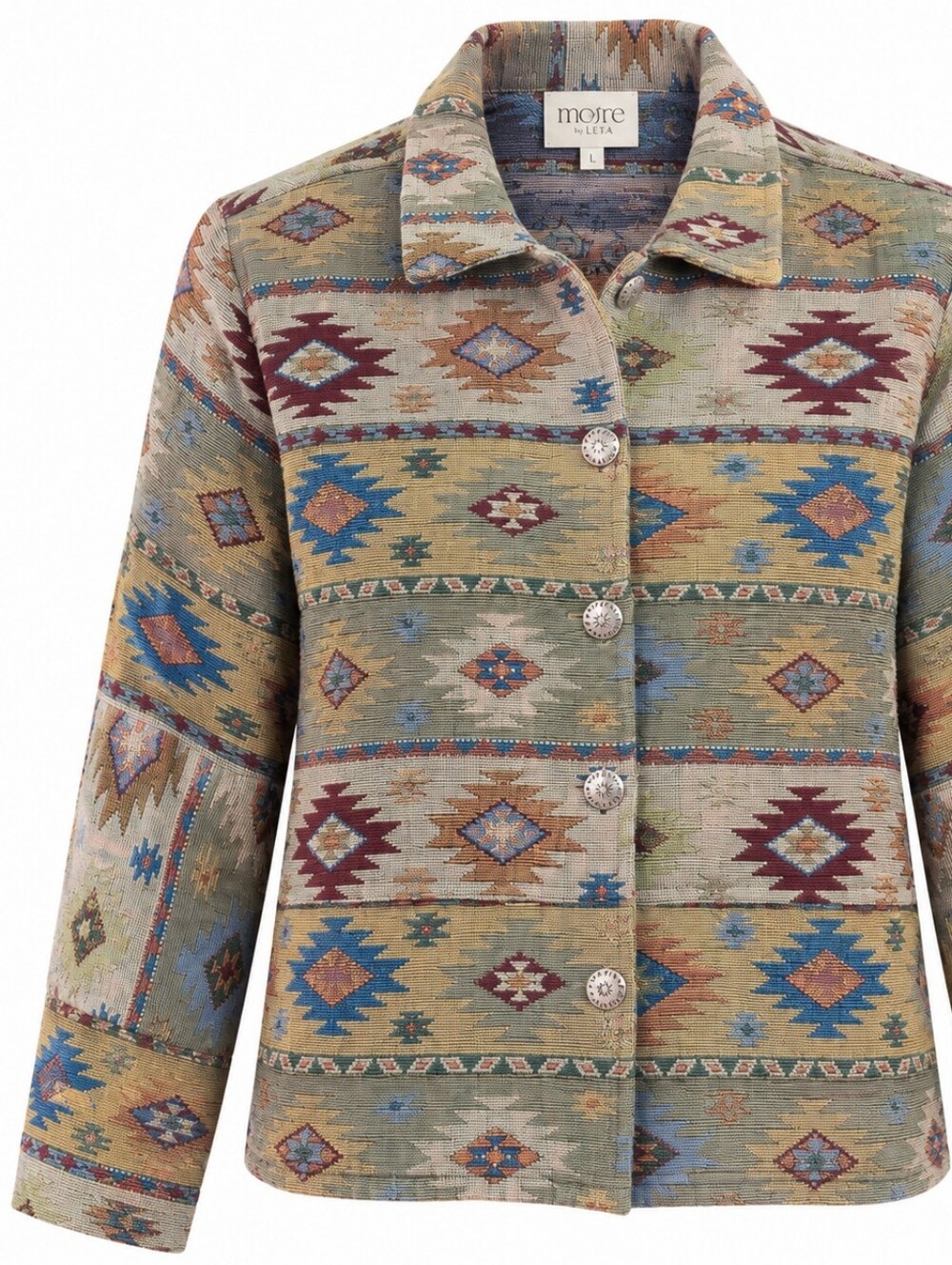MORE BY LATA | Southwestern Boho Tapestry Woven Boho Jacket Silver Buttons | L